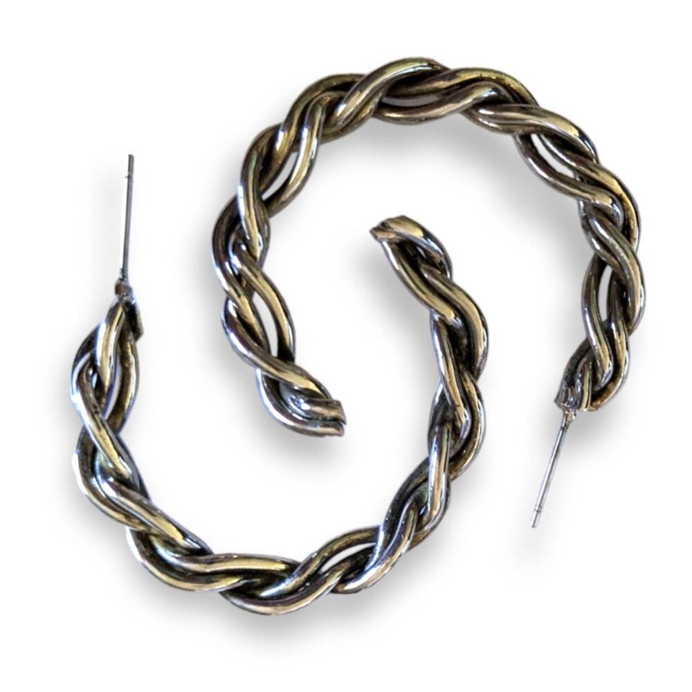 Antiqued silver tone twisted semi-hoop post earrings